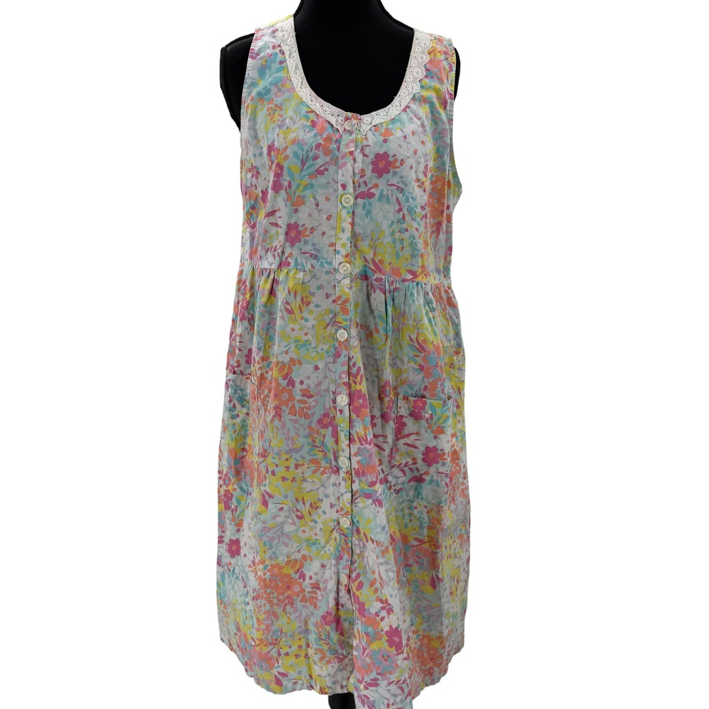 Pink K Floral Midi button nightgown Lace Size M Pastel Cottagecore Grannycore